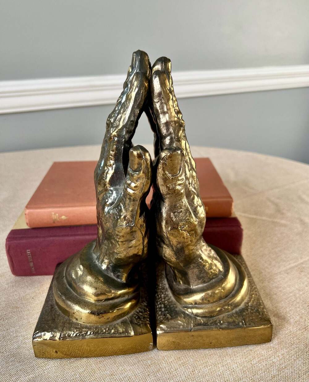 Vintage PM Craftsman Brass Praying Hands Bookends